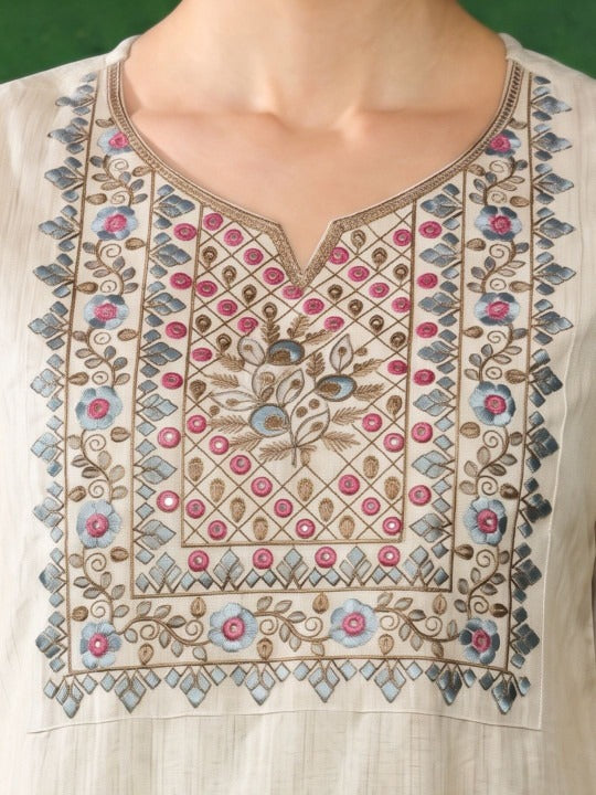 Ethnic Motifs Embroidered Regular Thread Work Pure Cotton Kurta Set