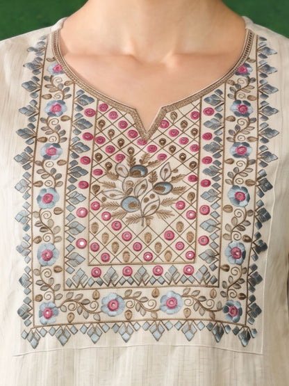 Ethnic Motifs Embroidered Regular Thread Work Pure Cotton Kurta Set