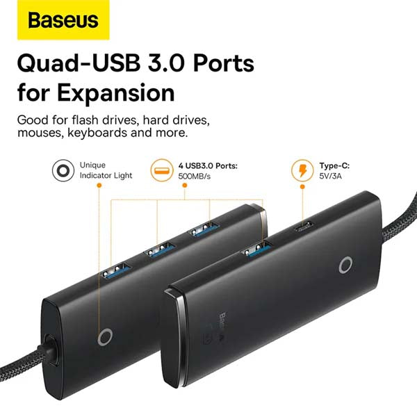 Baseus Airjoy Lite Series HUB adapter USB Type C - 4x USB 3.0 cable 100cm