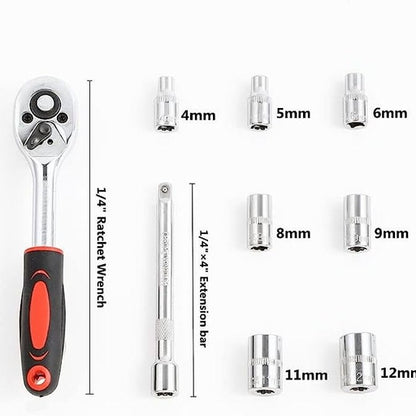 12Pcs 1/4 Inch Socket Wrench Set Metric Impact Sockets Ratchet Spanner Complete Tool (Small)