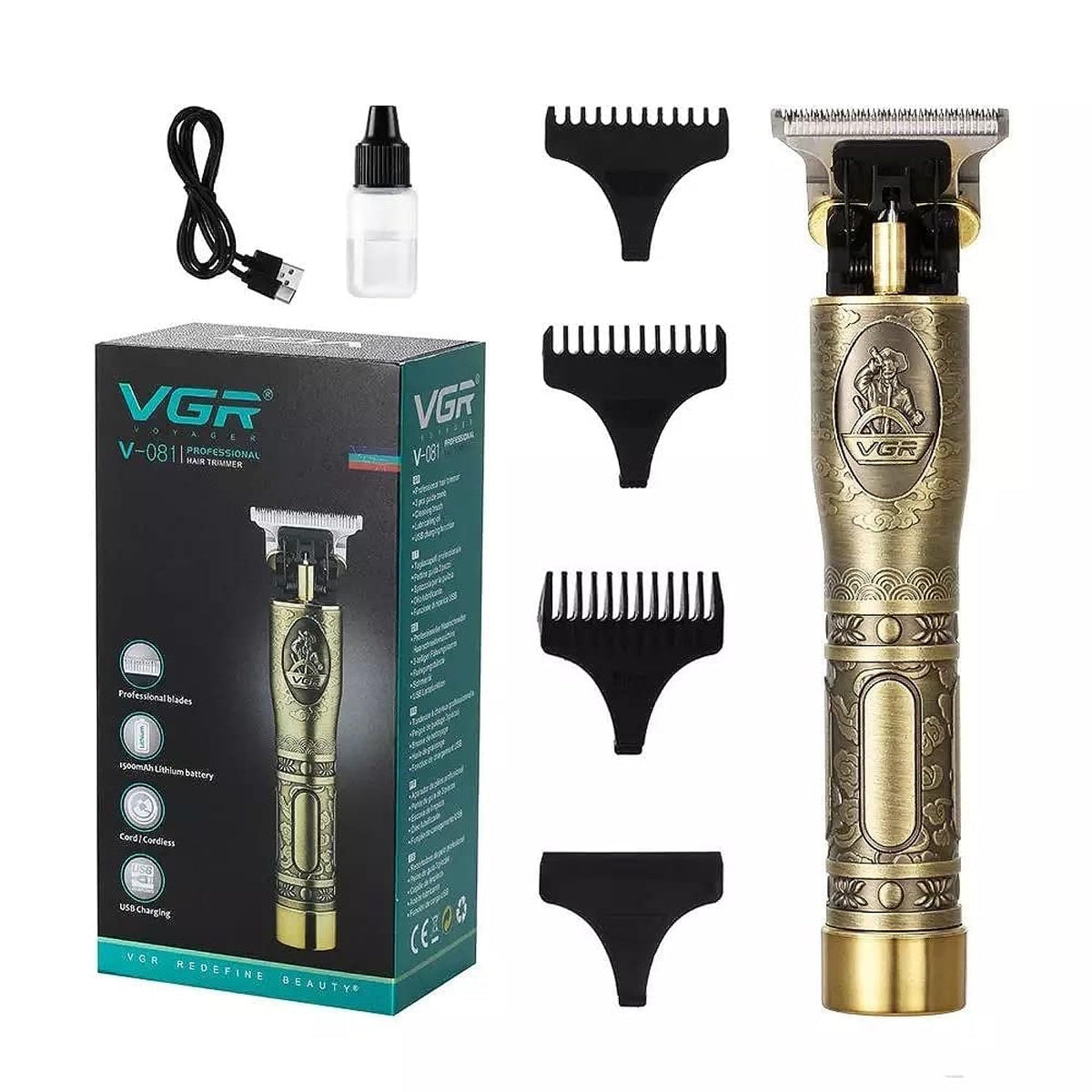 VGR V-081 Professional Rechargeable cordless Hair Clipper with Stainless steel Blades