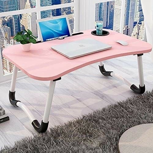 Foldable Laptop Bed Table with Built-in Cup Holder and Tablet Slot for Comfortable Bedside Work