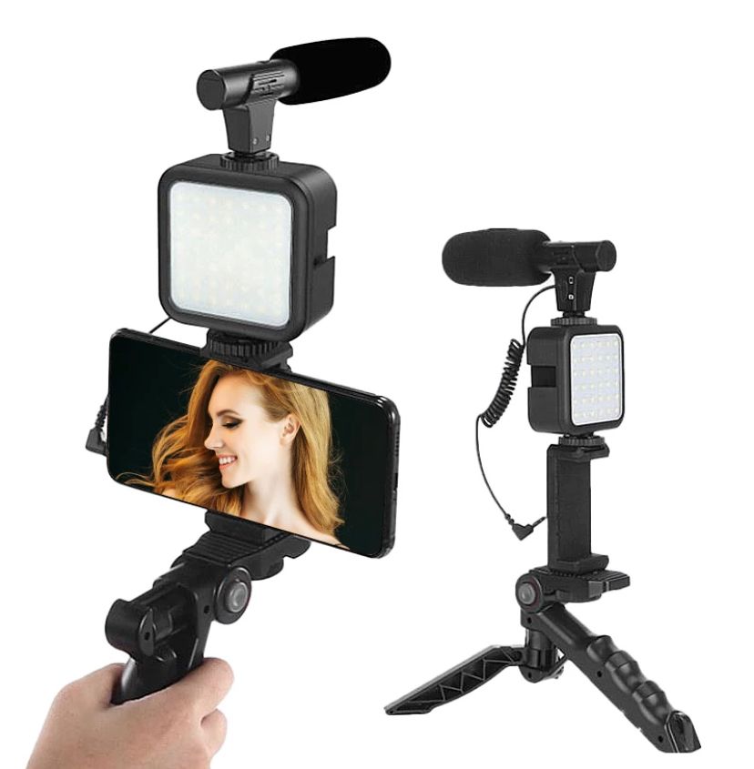 Tripod Video Making Vlog Kit - Tripod, Microphone and Light for Live Broadcast Online Meeting AY- 49 Studio kit Smartphone & Camera Vlogging Kit Video Shooting Photography Suit with Microphone LED Fill Light Mini Tripod Mobile Phone Vlog Selfie stick