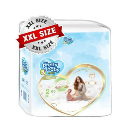 Pretty Baby Pants Diapers | Over Night 12 Hour | XXL 60 Pcs