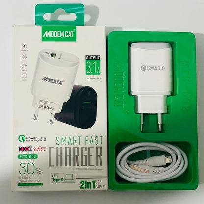 Chargerfest Single Port 3 Amp Modem Cat MTC-002 with Micro Cable