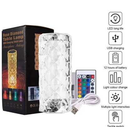 16-Color LED Crystal Rose Table Lamp | USB Touch & Remote Control Diamond Atmosphere Night Light