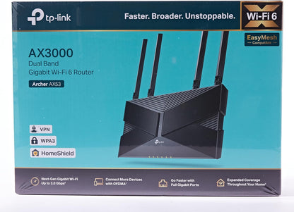 TP-LINK ARCHER AX53 AX3000 Dual Band Gigabit Wi-Fi 6 Router with VPN , WPA3 . HomeShield