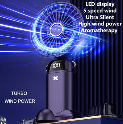 Mini Fan New 3000MAh USB Handheld Fan Mini Portable  Small Digital Display Folding Rechargeable
