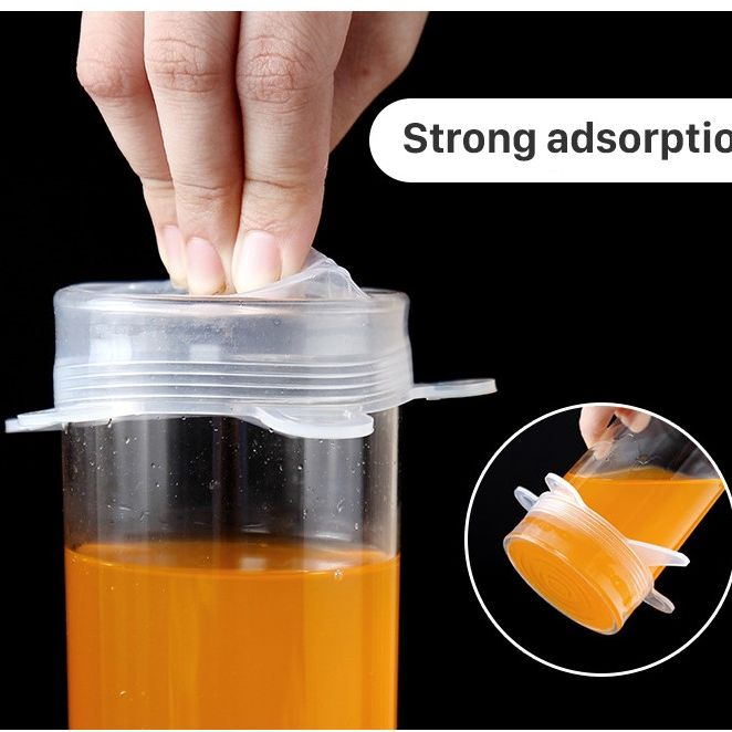 6 Pcs Silicone Lids, Reusable, Super Stretch Silicone Lids, Best Durable Kitchen Baking Tool And Coolest Cooking Gadget