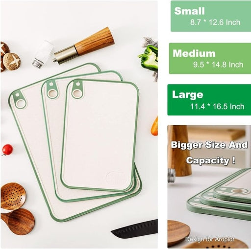 Cutting Board for Kitchen,Wheat Straw Cutting Board Set of 3,Easy Grip Handle,Thick Chopping Board