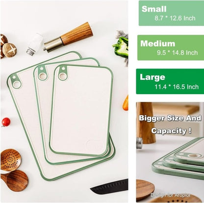 Cutting Board for Kitchen,Wheat Straw Cutting Board Set of 3,Easy Grip Handle,Thick Chopping Board