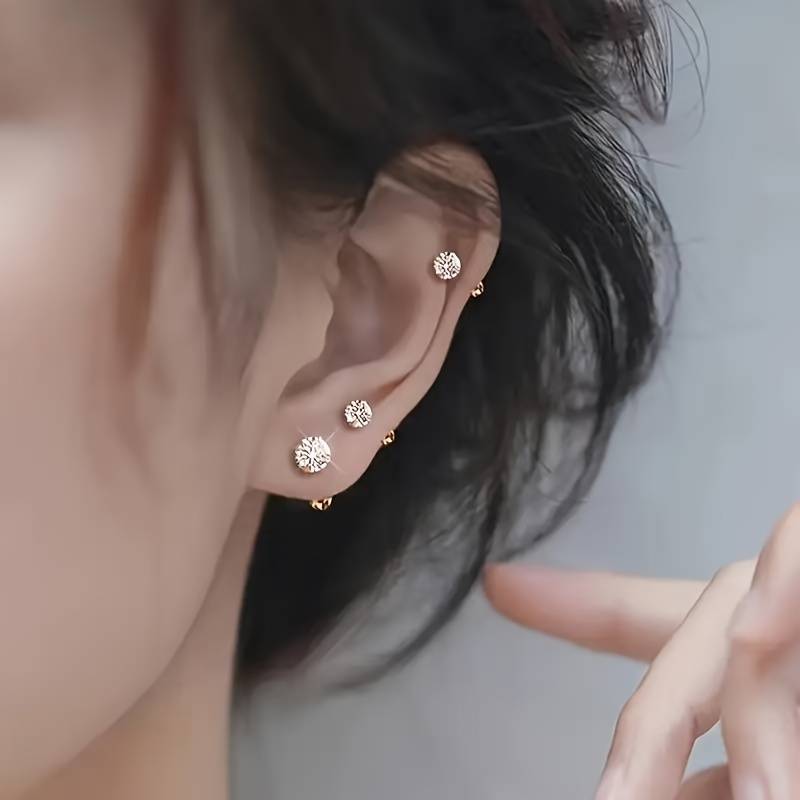 3 Pairs Elegant Small Ear Studs - Stainless Steel, Hypoallergenic Cartilage Piercing Jewelry