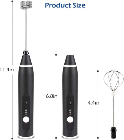2-In-1 Handheld Milk Frother | USB Rechargeable Electric Mini Whisk & 3-Speed Foam Maker