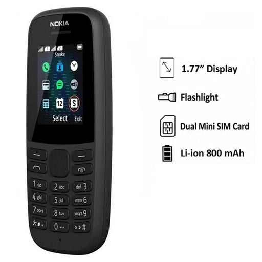 Nokia 105 4Th Edition Dual SIM Feature Phone 1.77" Display Long Battery FM Radio Flashlight Warranty