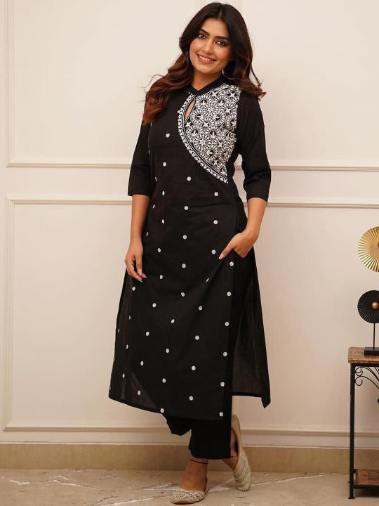 Women Ethnic Motifs Embroidered Regular Thread Work Kurta with Trousers