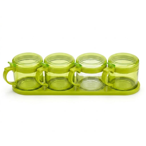 Set of 4Pcs Transparent Glass Spice Containers and Spoons - 250Ml