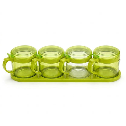Set of 4Pcs Transparent Glass Spice Containers and Spoons - 250Ml