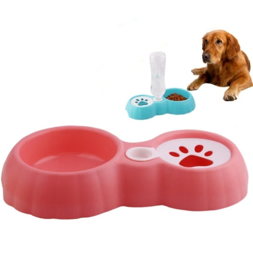 Pet Double Bowl Food and Drink Cat and Dog Feeder Plastic Without Water Bottle