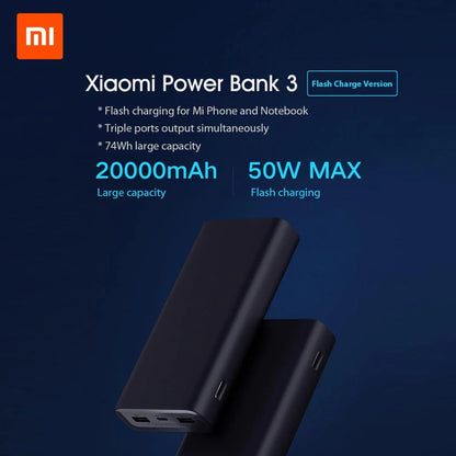 Xiaomi MI 50W Power Bank 20000mah, USB-C Input/Output Plus 2 USB-A Output, Charge 3 Devices Simultaneously, Output Up to 50W