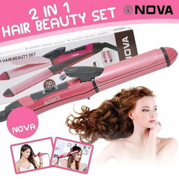 Nova 2 in 1 Hair Curler & Straightener Set