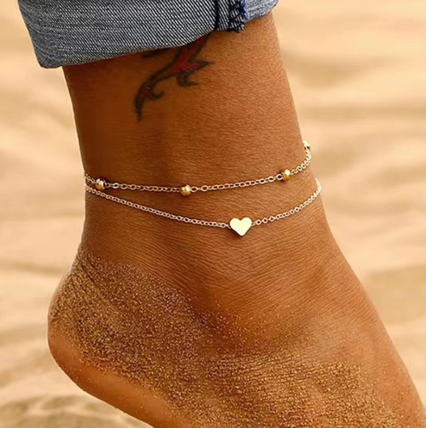 1Pcs Mini Love Heart Thin Chain Anklet Set Simple Minimalist Ankle Bracelet for Women