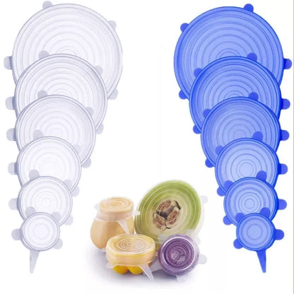 6 Pcs Silicone Lids, Reusable, Super Stretch Silicone Lids, Best Durable Kitchen Baking Tool And Coolest Cooking Gadget