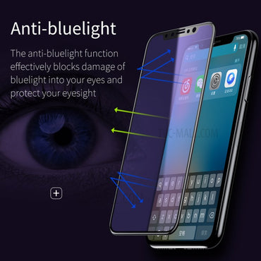BASEUS Anti-Blue-Ray Silk Print Soft PET Full Glue Full Coverage Tempered Glass Screen Guard Film for iPhone 11 Pro 5.8" (2019) / XS / X 5.8 inch - Black