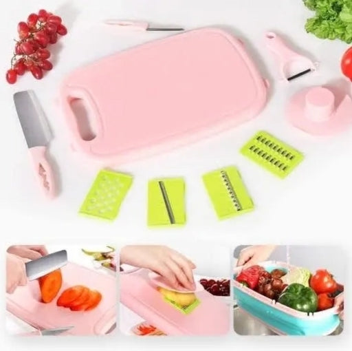 9 In 1 Multifunctional Fruit & Vegetable Slicer Kit , Includes Foldable Cutting Board, Drain Basket