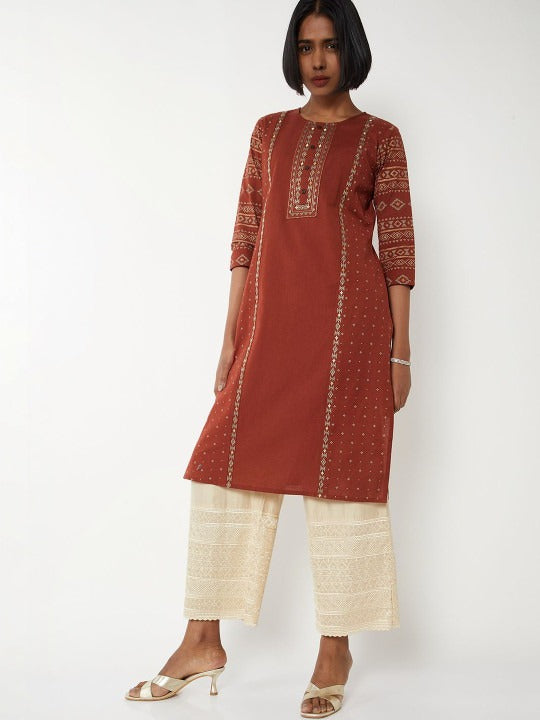 Geometric Keyhole Neck Sequinned Kurta