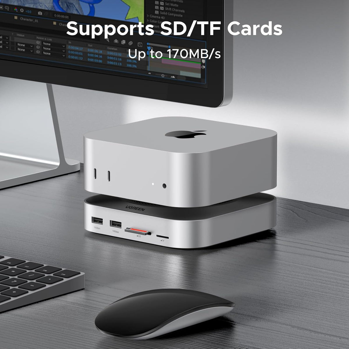 UGREEN 65487 Mac mini M4 Dock, 11-in-1 USB C Hub with 8TB M.2 NVMe Enclosure 10Gbps, 5X USB-A and 2X Type C Data Ports, SD/TF Card Slot, Docking Station & Stand for Mac mini M4/M4 Pro