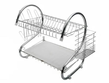 ISPECLE 2-Tier Dish Drying Rack with Utensil & Cutting Board Holder â€“ Silver