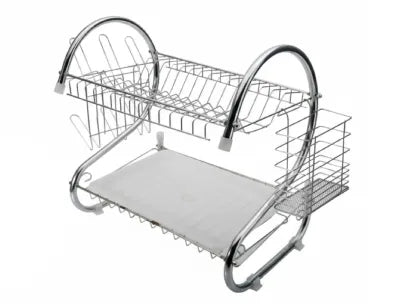ISPECLE 2-Tier Dish Drying Rack with Utensil & Cutting Board Holder – Silver