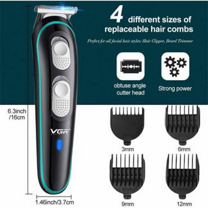 VGR V-055 Professional Rechargeable Cordless Electric Hair Clippers Trimmer Haircutting Kit with 4 Guide Combs for Men (3, 6, 9, 12 mm)