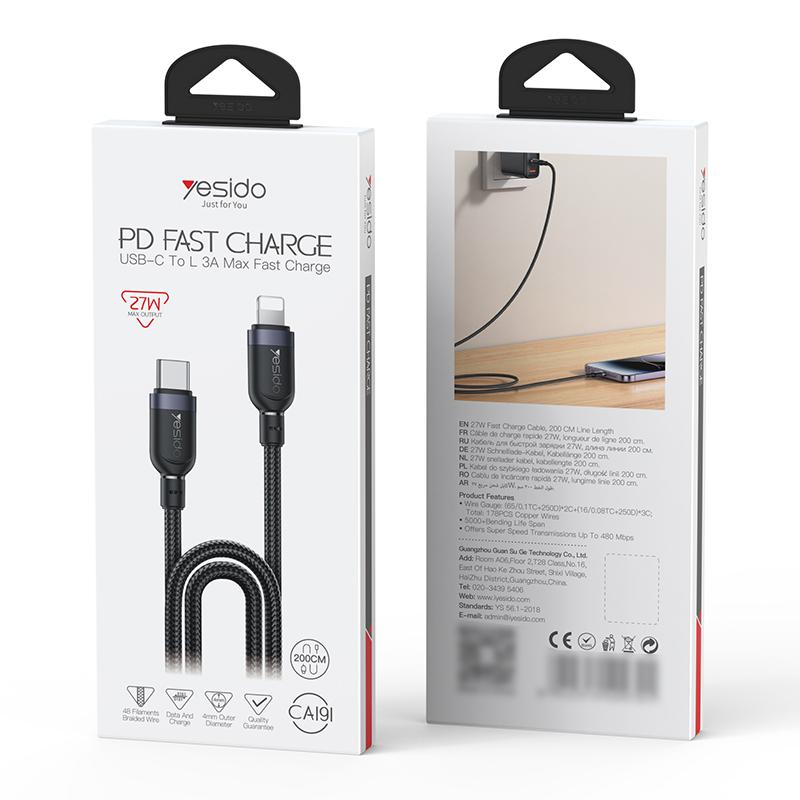 Yesido 27W Type-C to Lightning 8 Pin Aluminum Alloy Data Cable,