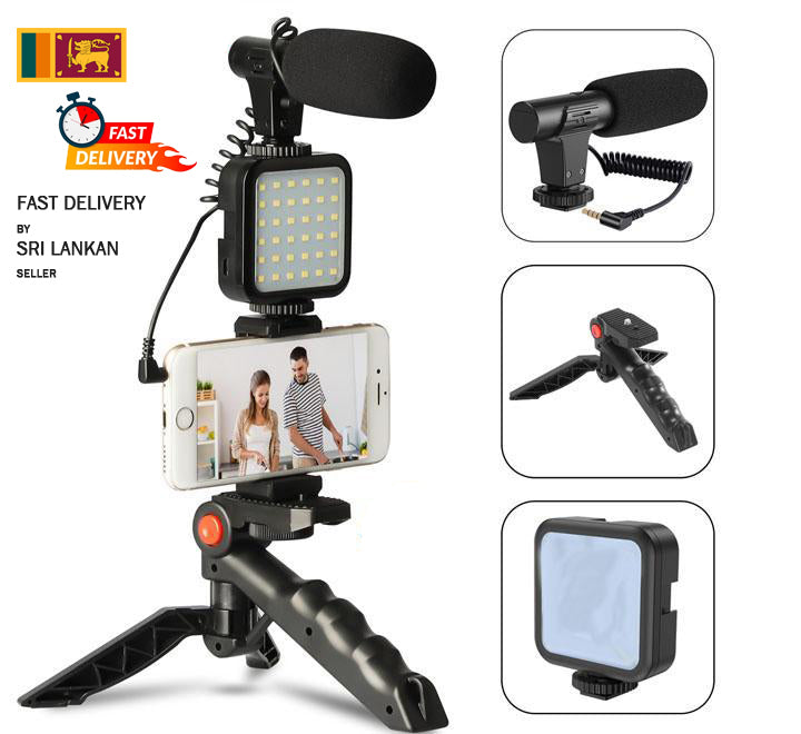 Tripod Video Making Vlog Kit - Tripod, Microphone and Light for Live Broadcast Online Meeting AY- 49 Studio kit Smartphone & Camera Vlogging Kit Video Shooting Photography Suit with Microphone LED Fill Light Mini Tripod Mobile Phone Vlog Selfie stick