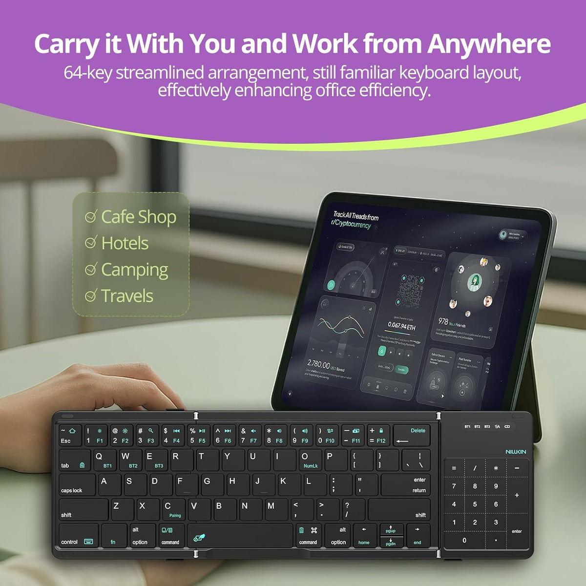 Nillkin Cube Pocket Foldable Keyboard with TrackPad & Wireless Bluetooth, Portable Travel Keyboard
