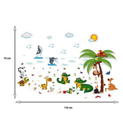 Crock Tree Cartoon Animals Theme Kids Wall Art Decal Sticker Decoration for Living Room Nursery Baby Girl Boy Kid Children's Room Bedroom Decoration