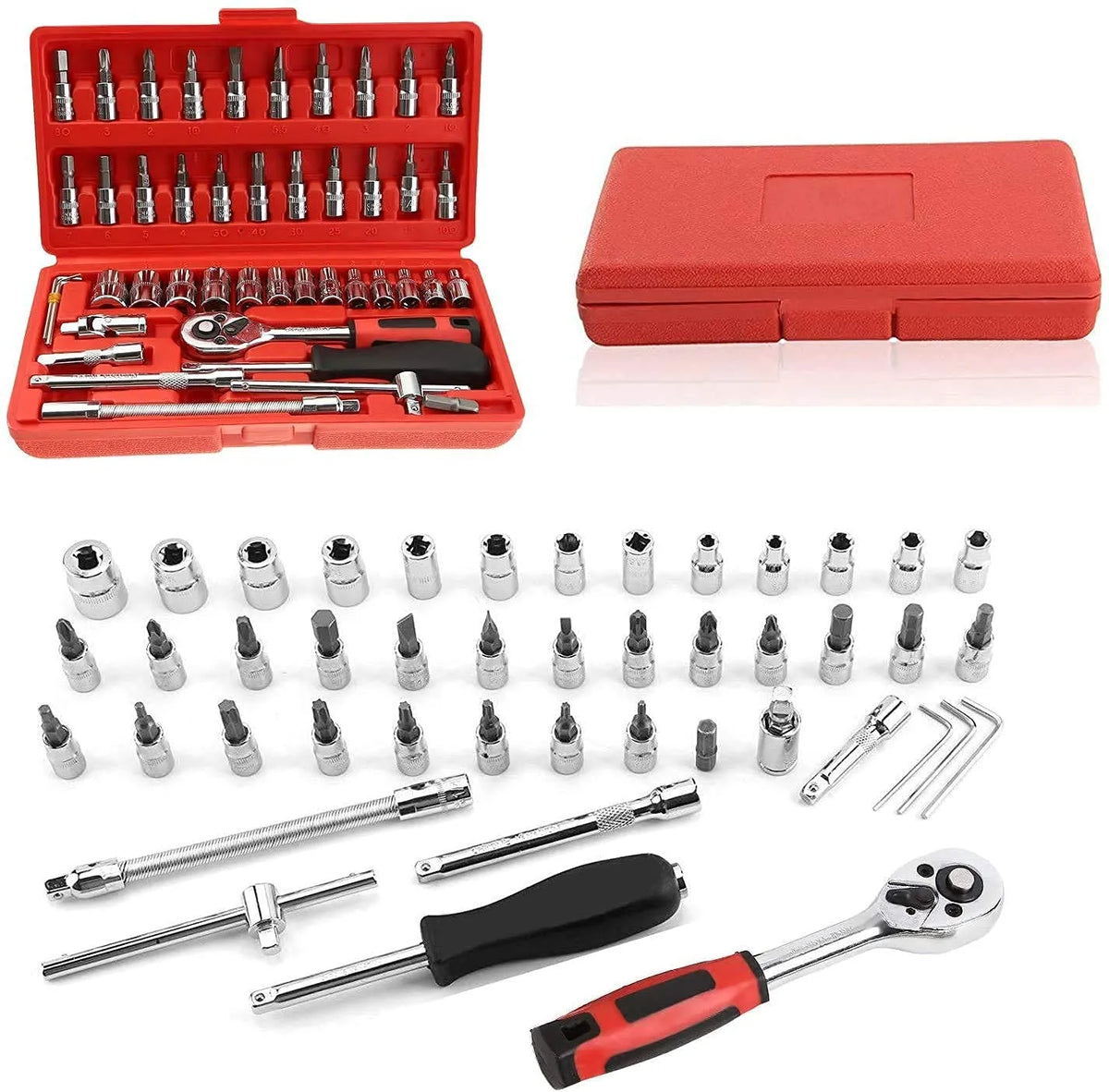 46-Piece 1/4-Inch Socket & Ratchet Wrench Set | Portable Auto Repair Tool Kit