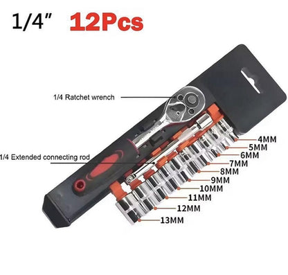12Pcs 1/4 Inch Socket Wrench Set Metric Impact Sockets Ratchet Spanner Complete Tool (Small)