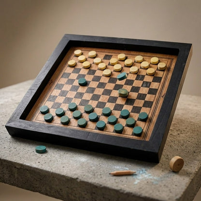 Wooden Checker Daam Board with Coins (Aprox 43 X 43Cm)