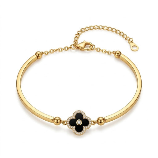 Elegant Black Clover Gold Adjustable Bracelet for Women