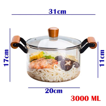 Heat-Resistant Glass Stovetop Pot, Glass Cookware with Wooden Handle 400℉