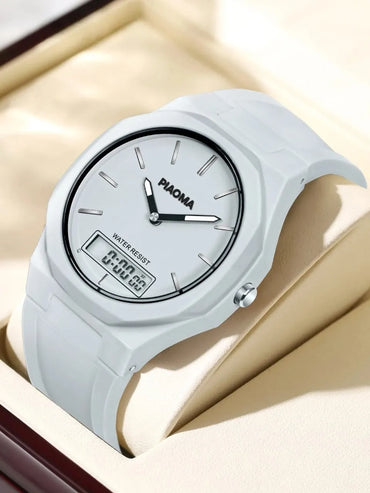 PIAOMA Dual Time Men's Electronic Watch; Trendy Simple Wrist Watch; Waterproof Sports Outdoor Watch