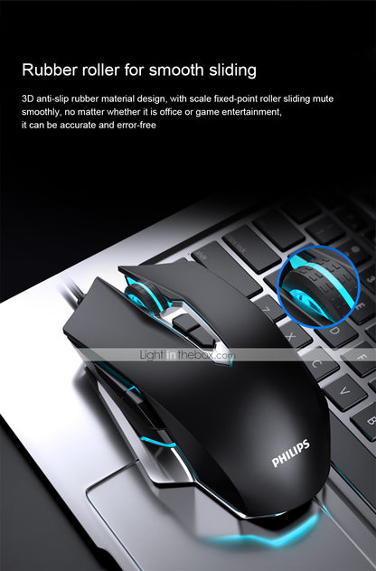 PHILIPS G505 Wired USB Laser Professional Gaming Mouse Led Breathing Light 800/1200/1600/2400 4 Adjustable DPI for PC Laptop