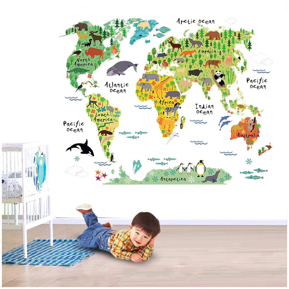 World Map Children Education Home Decoration animals tree bridge baby children cartoon bedroom room decor wall stickers removable kids nursery decal sticker Wall Decoration Stickers wall deco Mickey Balloon