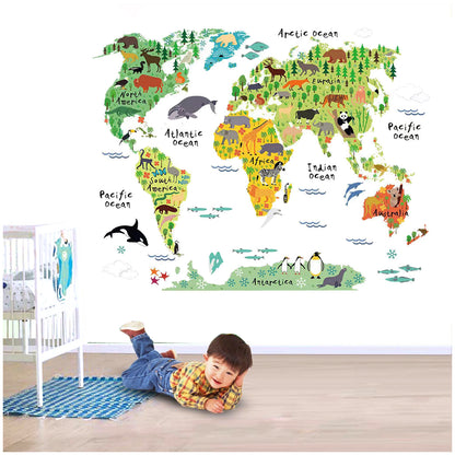 World Map Children Education Home Decoration animals tree bridge baby children cartoon bedroom room decor wall stickers removable kids nursery decal sticker Wall Decoration Stickers wall deco Mickey Balloon