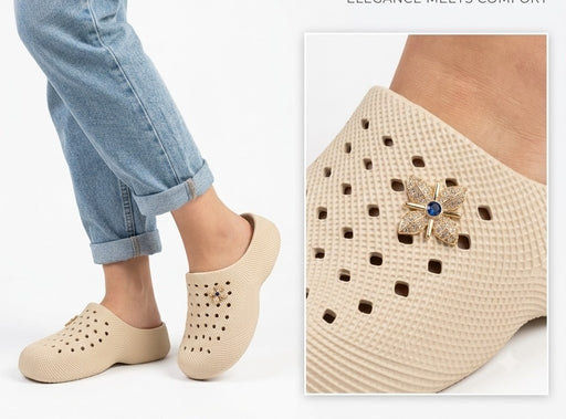 Perforated Butterfly Charm Girls Clogs