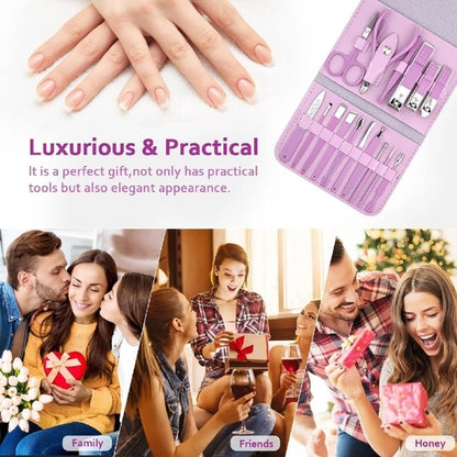 16Pcs Professional Manicure & Pedicure Nail Clipper Set with Travel Leather Case SMT