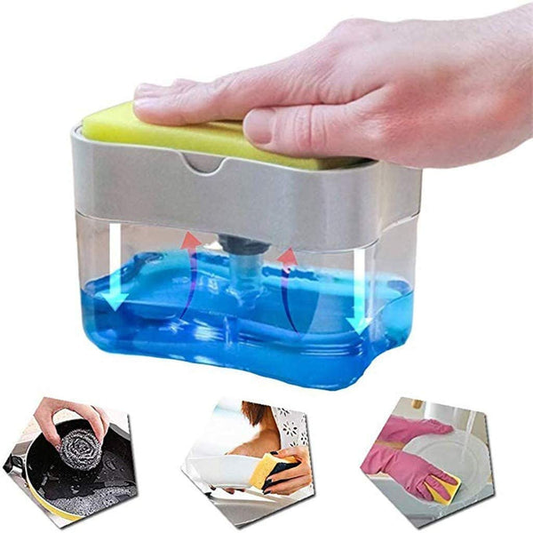 2-In-1 Kitchen Soap Pump Dispenser: Plastic Liquid Box & Sponge Caddy Holder for Sink