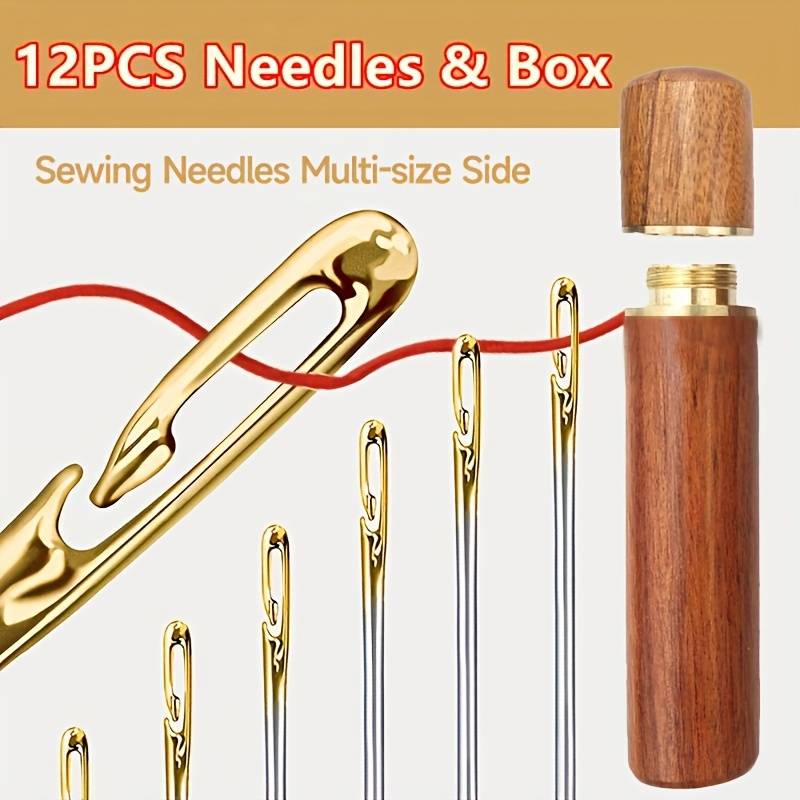 12PCS Self-Threading Needles Set – Assorted Sizes, Side-Opening Stainless Steel Sewing Needles